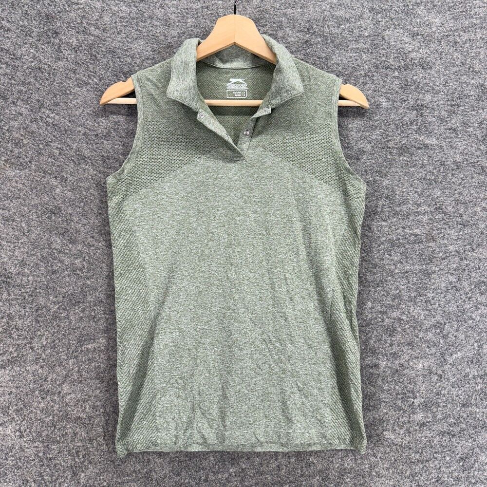 Slazenger Polo Shirt Women S Small Gray Button Collared Sleeveless Wide Strap